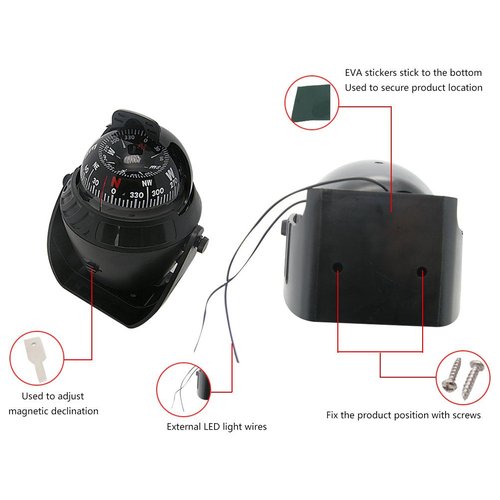 Odowalker Incandescent Light Illuminated White Marine Compass Suitable for Car Boat and Truck (White)