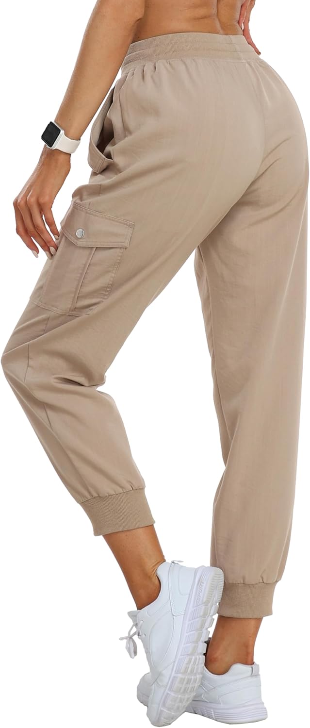 MoFiz Women's Lightweight Cargo Pants - Elastic Waist Athletic Joggers for Hiking & Travel
