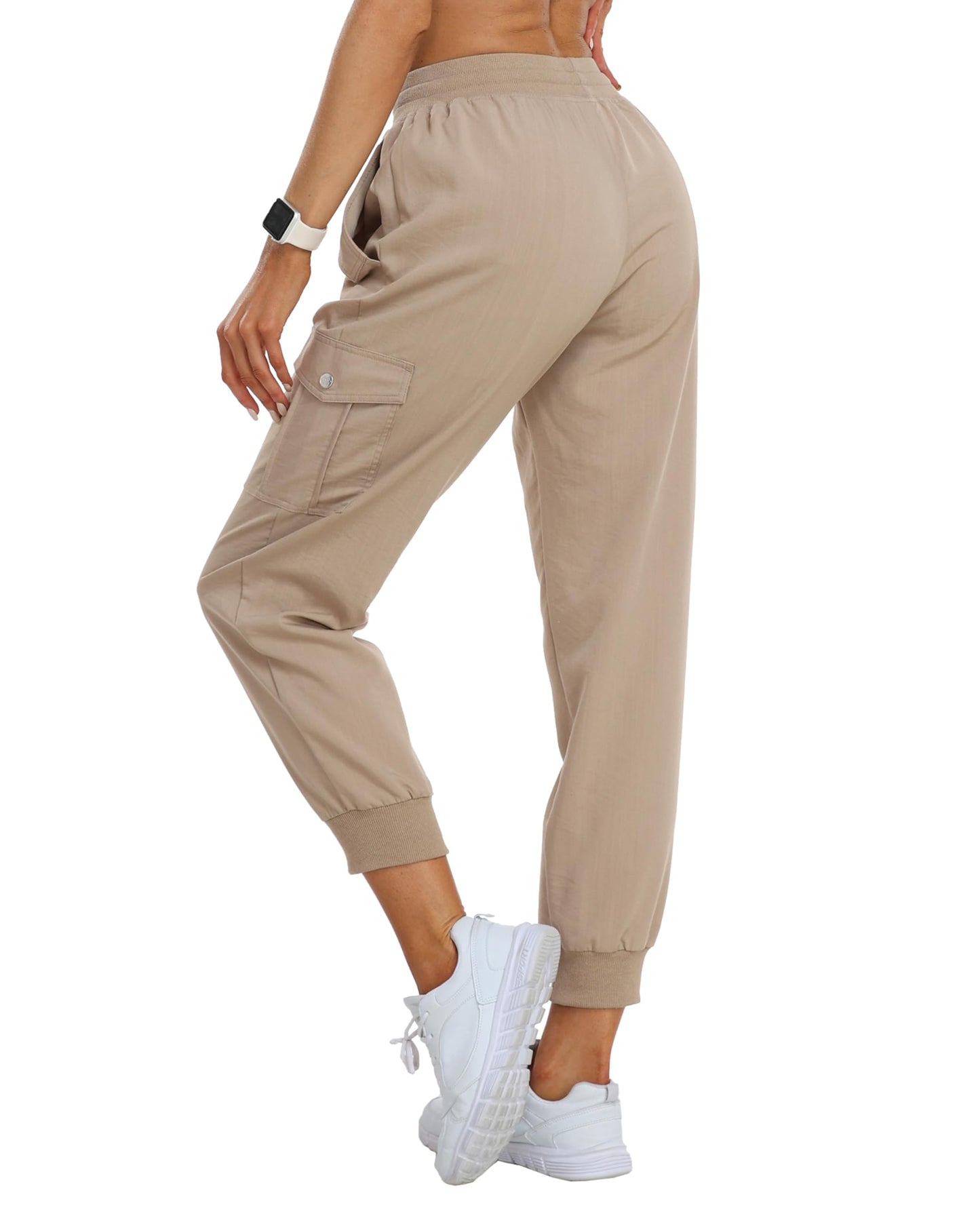MoFiz Cargo Pants for Women Joggers Lightweight Quick Dry Running Sweatpants Outdoor Athletic Hiking Casual Travel Pant with Pocket Khaki L