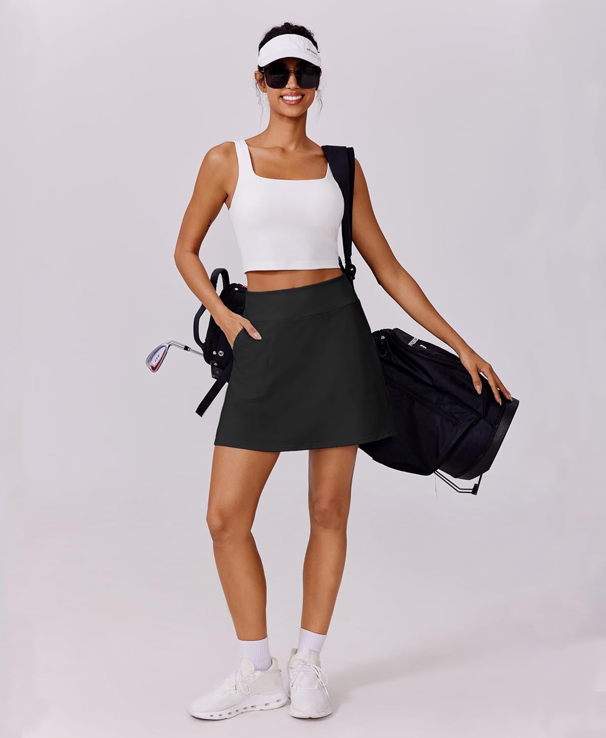 PINSPARK Golf Skorts for Women - High Waisted Tennis Skirt with UPF 50+ Protection & 4 Pockets