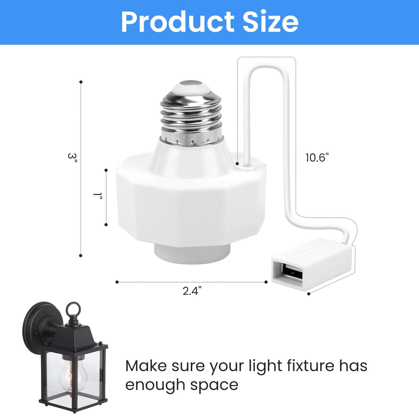 E26 Light Socket USB Adapter Female Plug 120V to 5V Power Converter Splitter Charger Extension Cord for Outdoor Security Cameras Holiday Lights Compatible with WyZe Cams