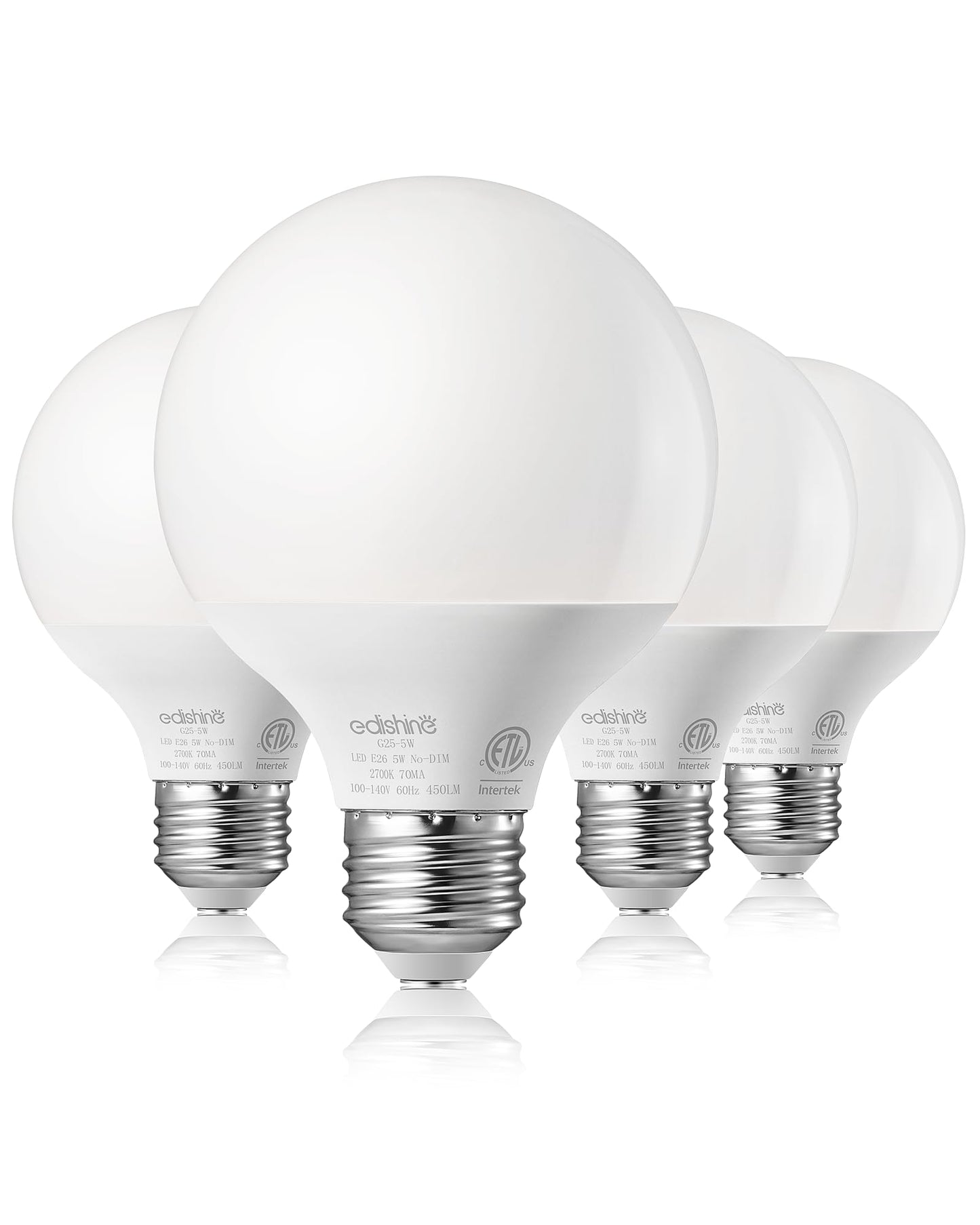 EDISHINE Vanity Light Bulbs, G25 LED Bathroom Light Bulbs, 25 Watt Equivalent Globe Light Bulb, CRI90+ 2700K Warm White 450LM, E26 Base, 4 Pack Non-dimmable, ETL Listed