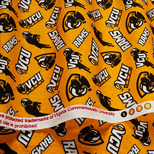 Virginia Commonwealth Rams Cotton Fabric by the Yard - Yellow, Black, White