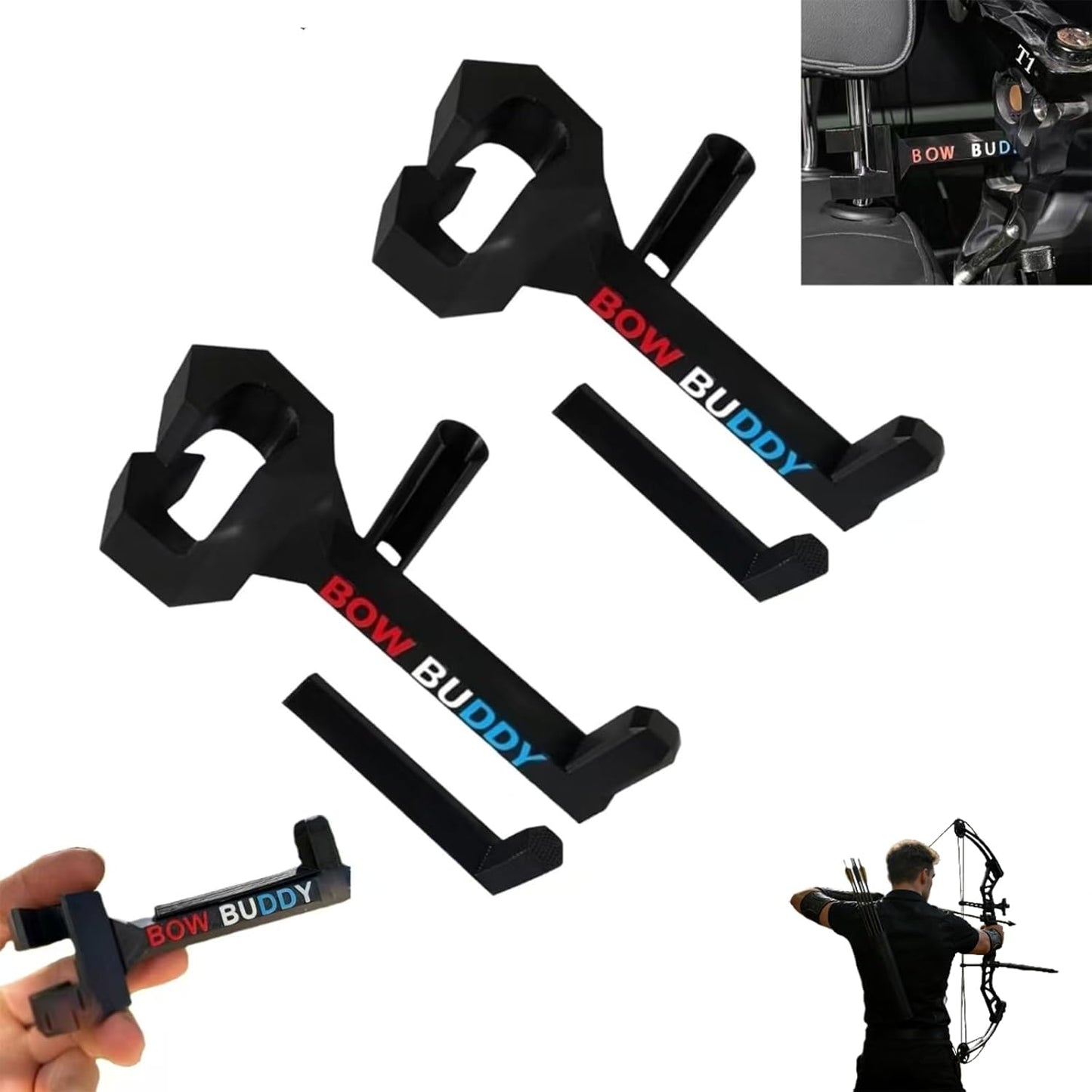 Skiennix Portable Twist-On Headrest Bow Hanger - Secure Mount for SUV & Truck, Ideal for Hunting Gear Organization