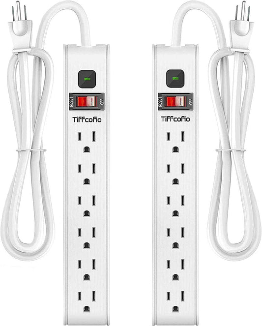 Power Strip Surge Protector, 6 Feet Extension Cord, 600 Joules Surge Protection, Multiple Protection 6 Outlet Strip, ETL Listed, 2 Pack
