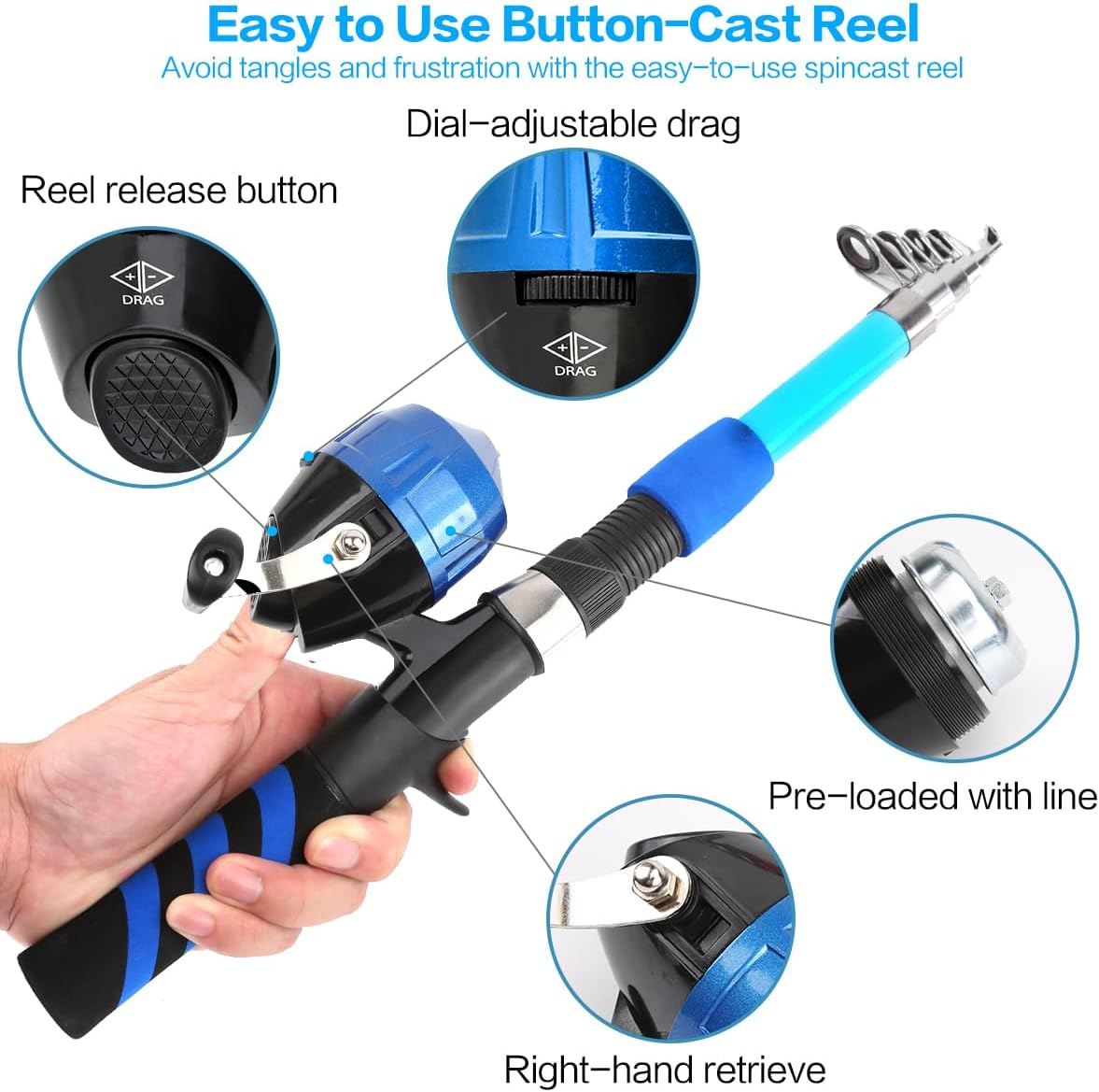 Skiennix Collapsible Telescopic Fishing Rod & Reel Combo - Compact Beginner Kit for Youth & Boys