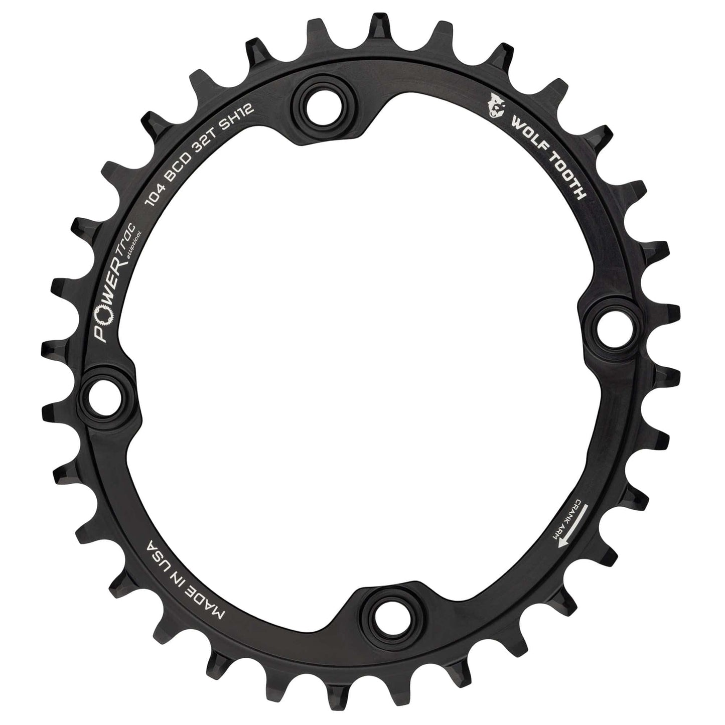 Wolf Tooth Components 104 Bcd Oval Chainring for Shimano 12-Speed Black, 34T