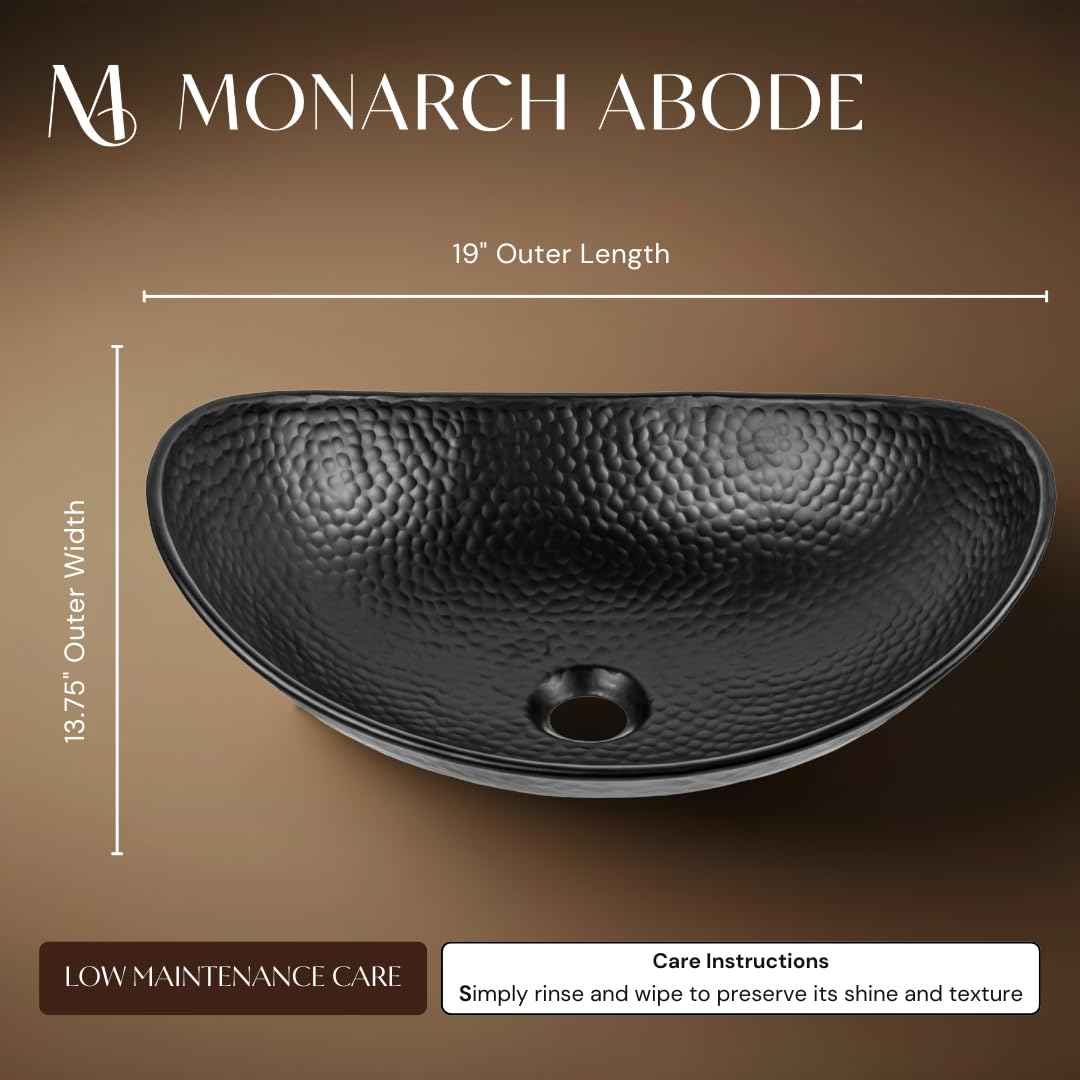 Monarch Abode 19-Inch Hand Hammered Matte Black Aluminum Harbor Vessel Bathroom Sink, Bathroom Vessel Sink, Above Counter Bathroom Sink Bowl for Vanity or Powder Room