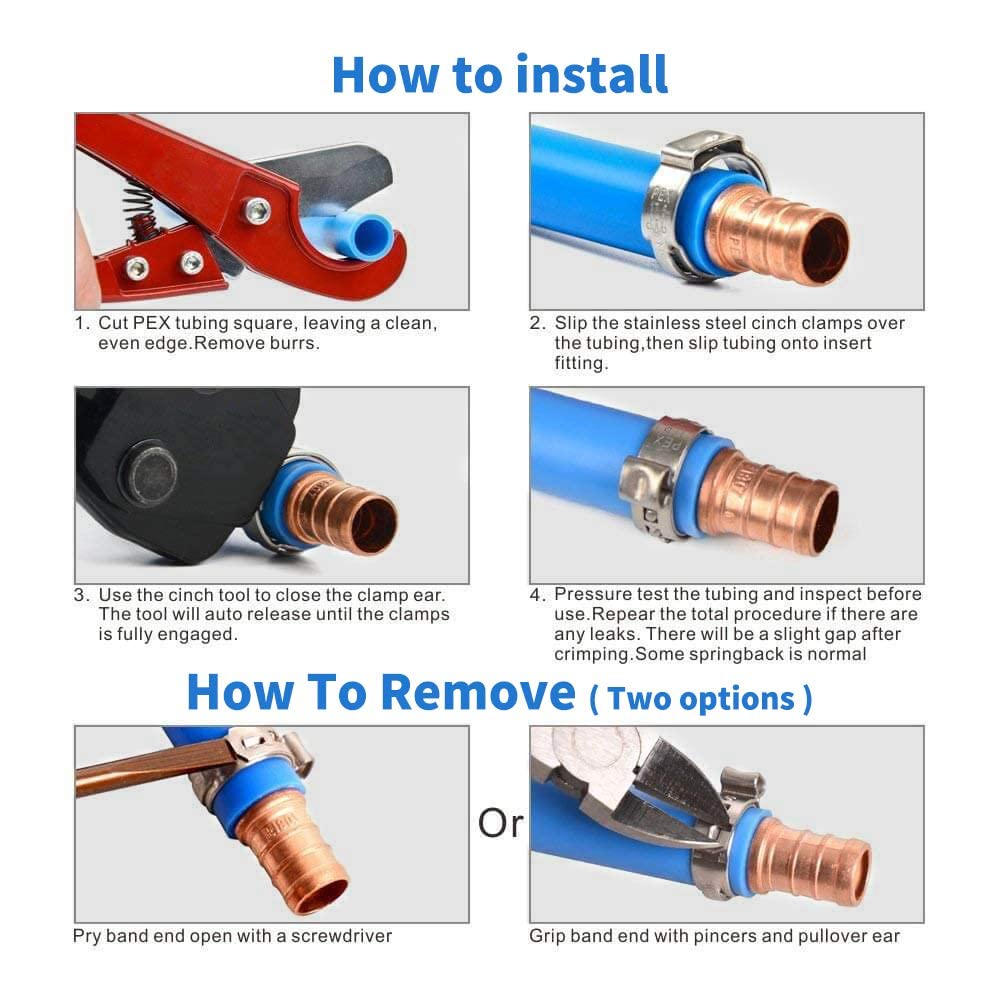 25PCS 1 Inch PEX Cinch Clamp Rings, 304 Stainless Steel PEX Fitting Clamps Pinch Clamps Ring Crimp Rings for PEX Tubing Pipe Fitting Connections (Silver-1inch(25PCS))