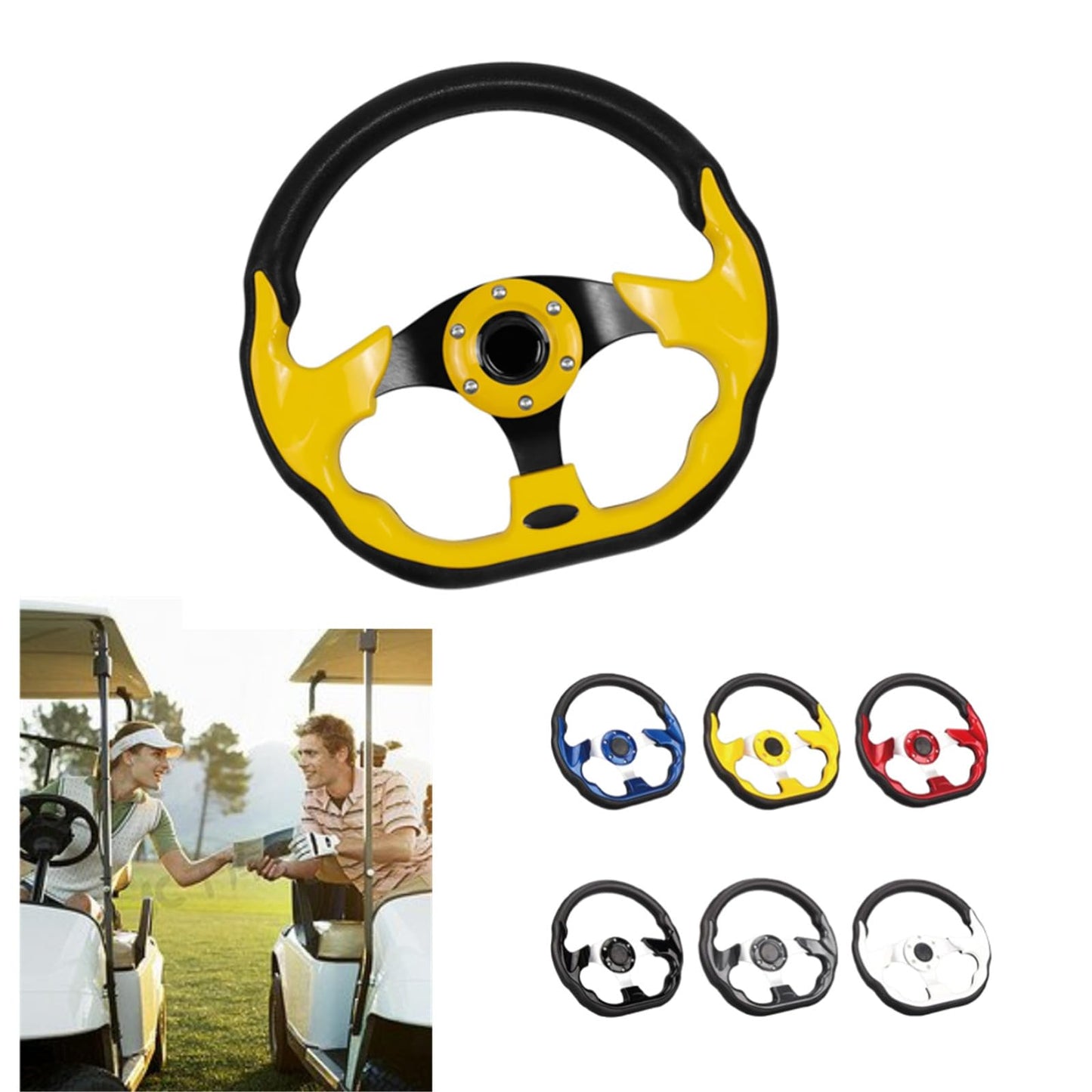 Golf Cart Steering Wheel,Universal Golf Cart Skid Steering Wheel,for Club Car EZGO RXV and TXT, Yamaha, Precedent Tempo (Blackgrid)