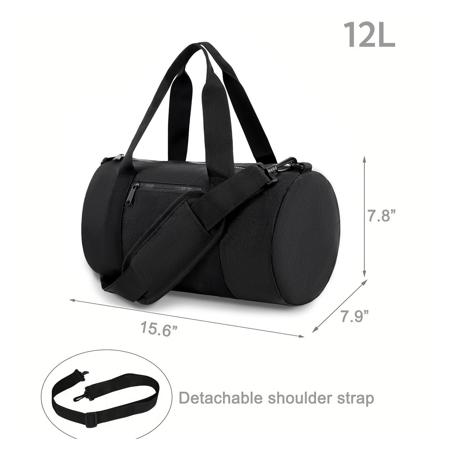 KDWAVE Small Gym Bag Duffel Bag for Women Men Fitness Sports Bag Workout Adjustable Detachable Shoulder Strap Lightweight Carry on Travel Duffle Bag (Black, 15" / Mini / 12L)