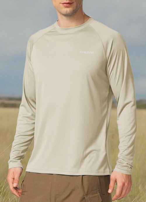 Baleaf Men's UV Protection Long Sleeve Rash Guard - SPF 50+ Quick Dry Fishing & Running Shirt