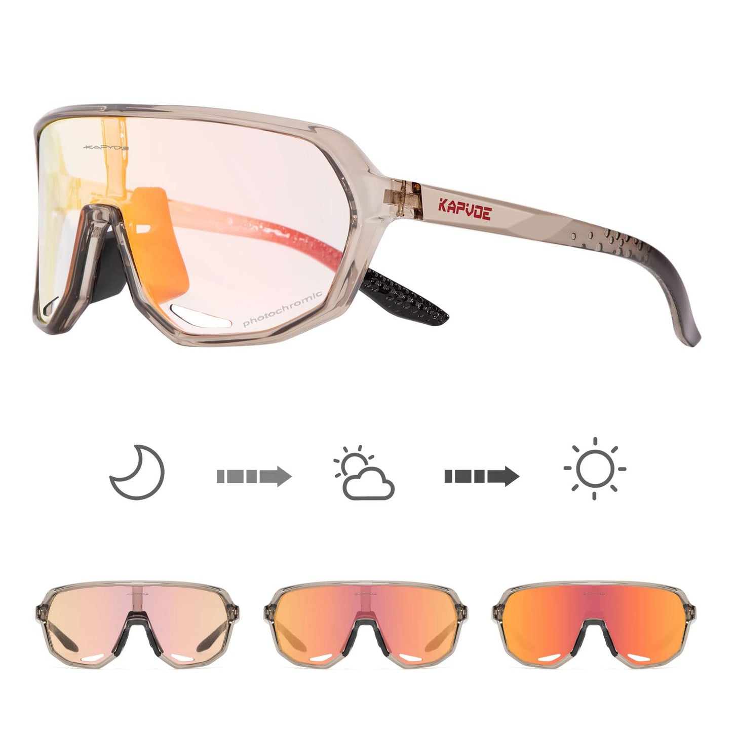 KAPVOE Photochromic Cycling Glasses for Men Women Mountain Bike Sunglasses Black Sports Goggles UV Protection