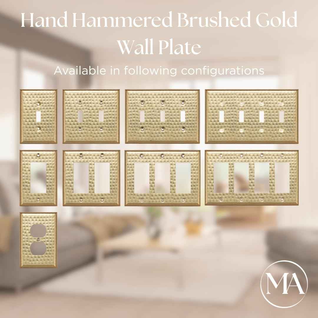 Monarch Abode 1-Gang Toggle Wall Plate, Hand Hammered Metal Single Switch Wall Plate, Decorative Light Switch Cover Plate for Electrical Outlet, Brushed Gold, Pack of 2