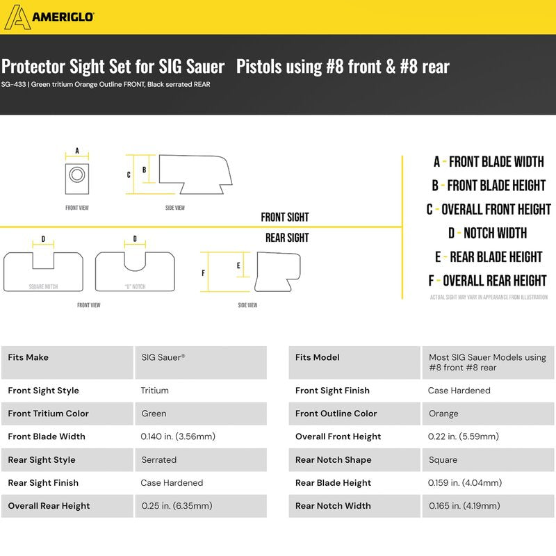 AMERIGLO Protector Sight Set for SIG Sauer - Fits Most SIG Sauer Models Using #8 Front #8 Rear