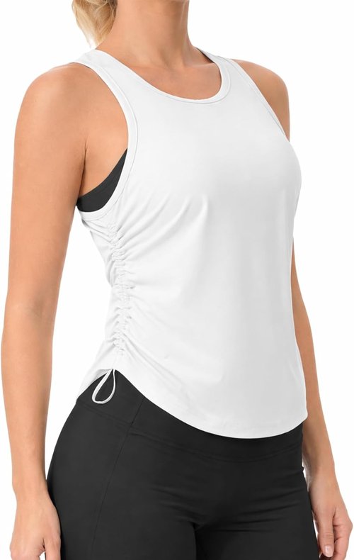Liuetssroy Workout Tank Tops for Women - Side Ruched Racerback Sleeveless Yoga Gym Top | Loose Fit