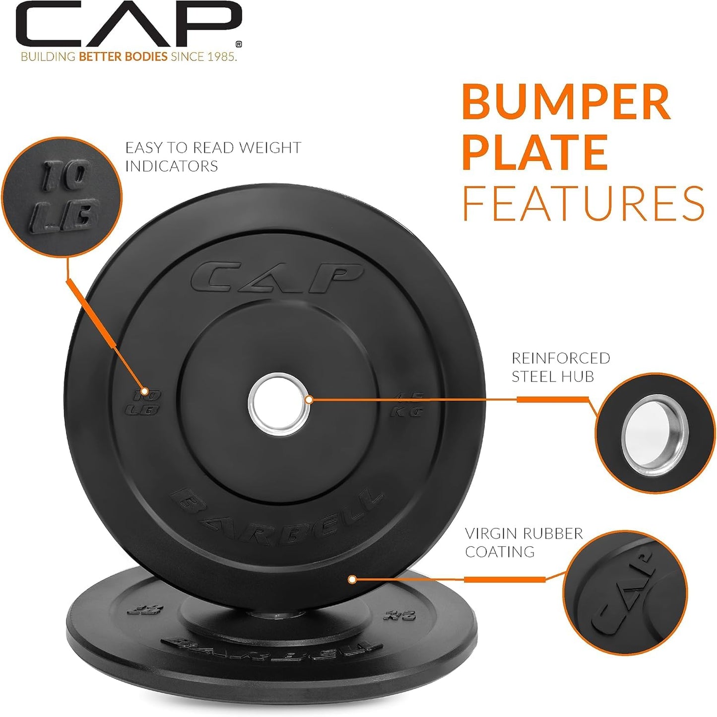 CAP 100 lb Elite Olympic Bumper Plate Set with Compact Storage Rack, 2-Inch Olympic Plates, Medium Bounce Rubber Weight Plates with Stainless Steel Hub, 4 Weight Posts & 2 Barbell Holders for Weightlifting, Strength Training & Home Gym Workouts