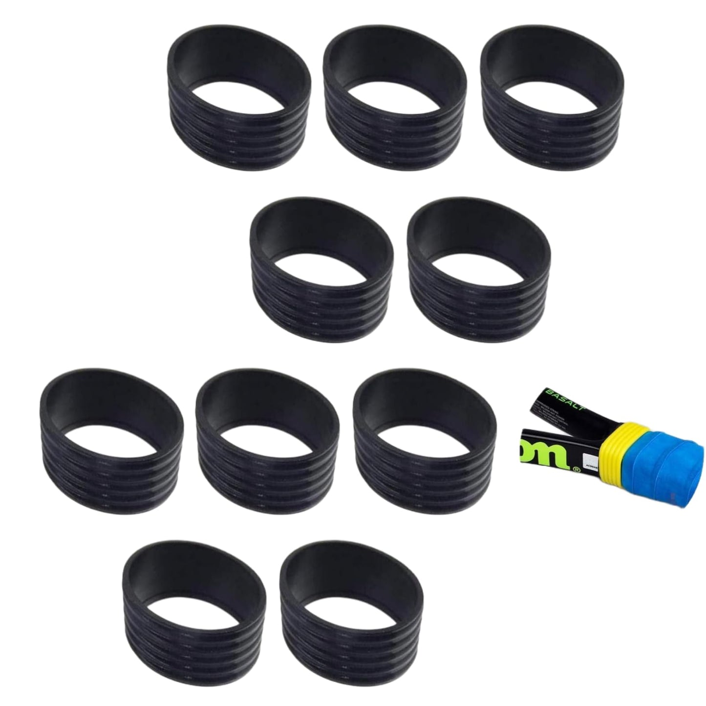 SelHeng 10Pcs Black Tennis Racket Handle Rubber Ring Stretchy Tennis Racquet Band Overgrips, Tennis Racket Grips, Racquet Accessories