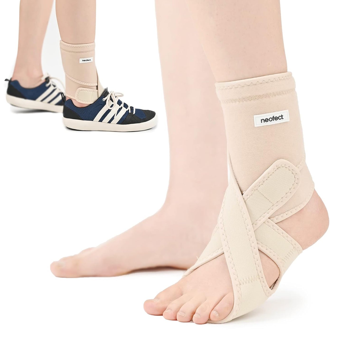 NEOFECT Drop Foot Brace - Adjustable AFO Ankle Support for Walking & Stroke Recovery | Breathable Beige (Left)