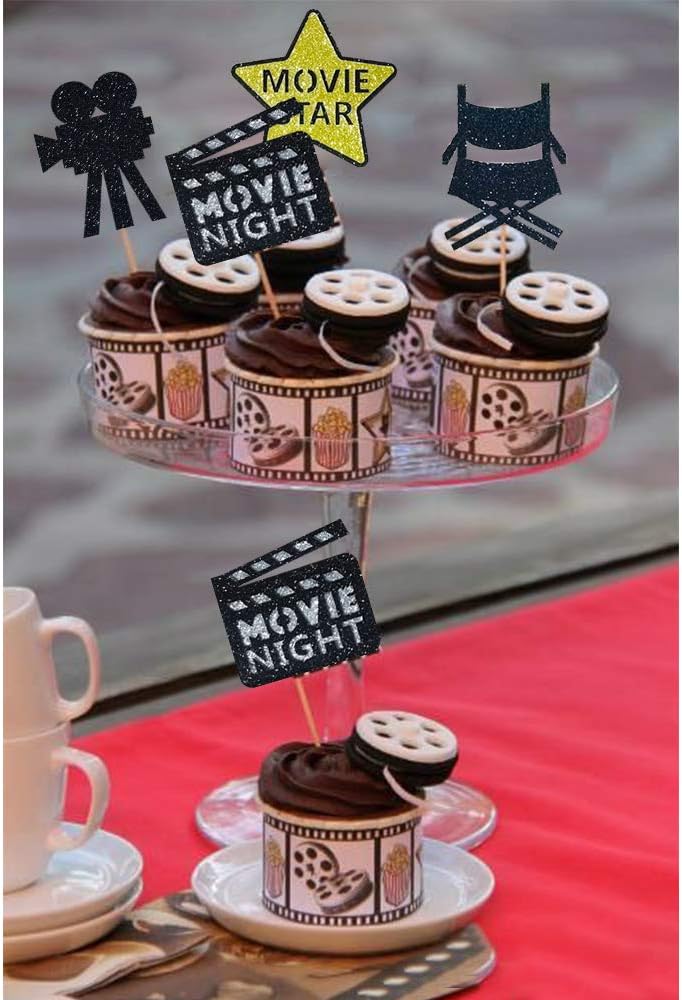 Regine Switzerland Theater Cupcake Toppers - Fun Movie Night Cake Decorations | Set of 24