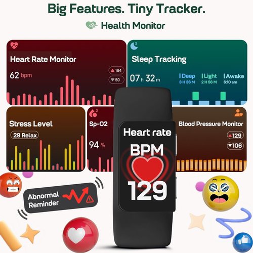 FITVII Slim Fitness Tracker - 24/7 Heart Rate & Blood Pressure Monitor | AMOLED, IP68 Waterproof Smart Watch for Men & Women