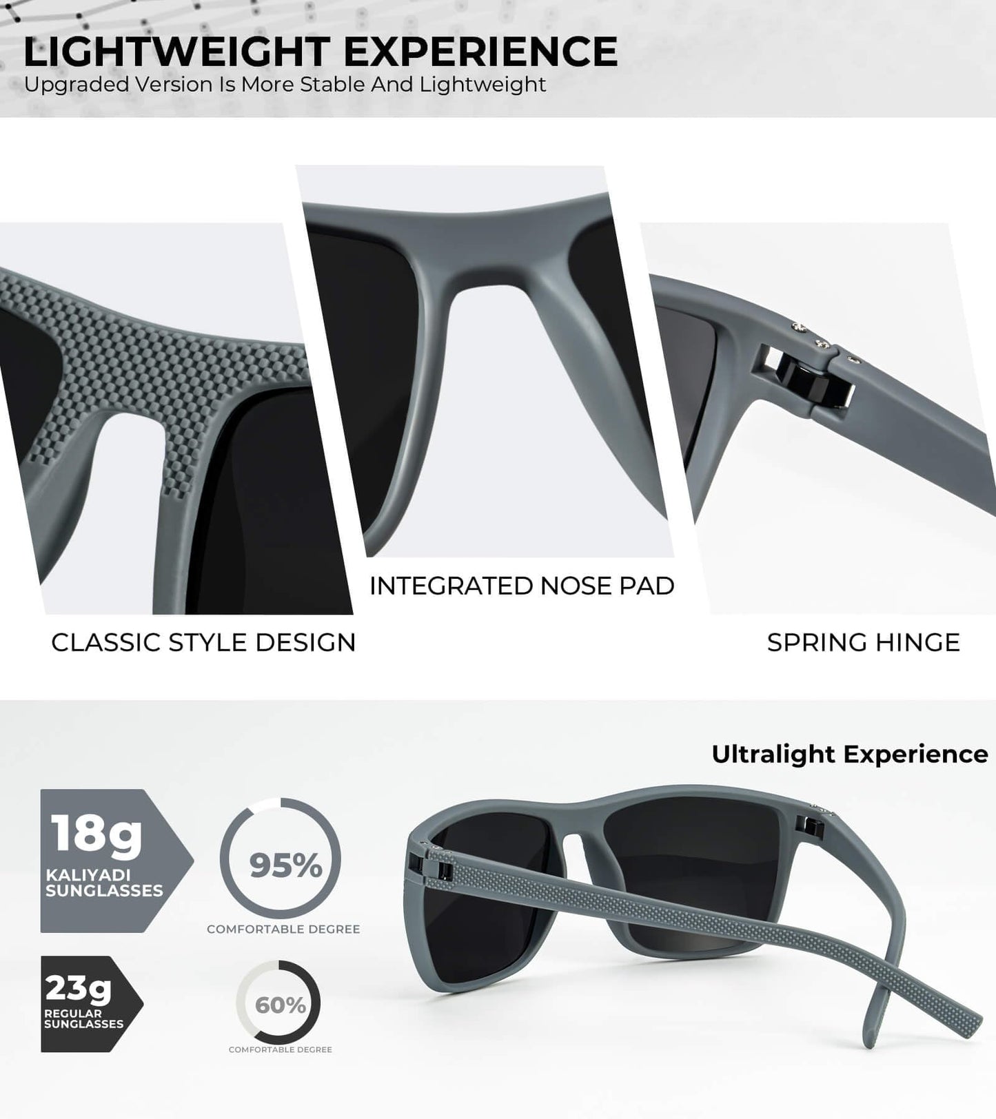 KALIYADI Polarized Sunglasses Men, Lightweight Mens Sunglasses Polarized UV Protection Driving Fishing Golf (Frame Grey|Lens Black/Ice Blue/Gradual Brown)