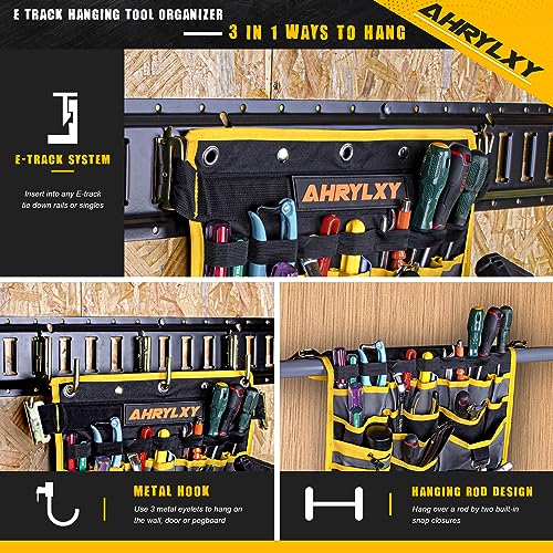 E-Track Hanging Tool Organizer, E Track Wall Hanging Pocket Tool Holder, E-Track Accessories for Enclosed Trailer, Garage Warehouse and Workshop, Etrack Wall Mount Multi Pockets Tool Organizer