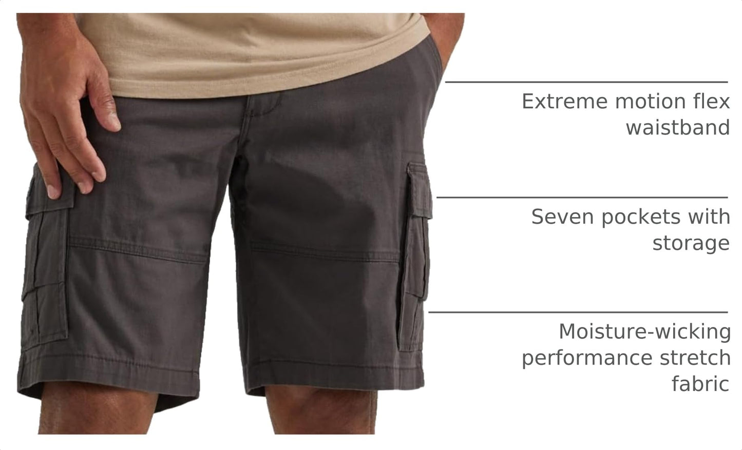 Lee Men's Extreme Motion Carolina Cargo Short, Mortar Gray, 34