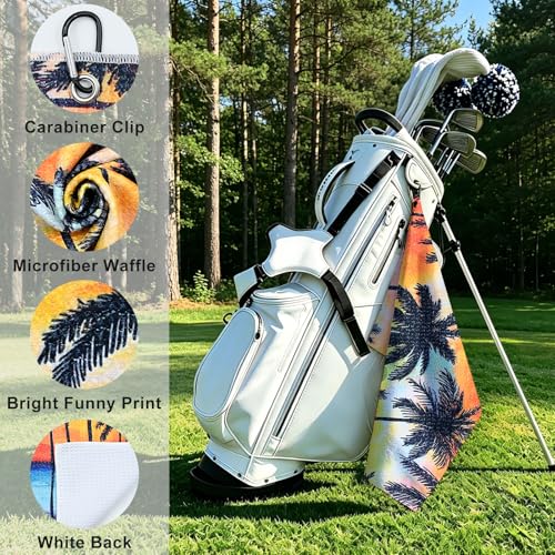 Famliihw Tropical Trees Microfiber Golf Towel with Clip - Funny Golf Accessory for Men & Women
