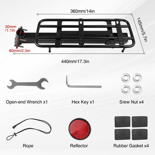 WEEROCK Adjustable Universal Rear Bike Rack, Fits 20-29 Inch Bicycles, MTB, 30kg/66lbs Load Capacity Steel Bicycle Carge Rack, Easy Installation on Bicyclle Seat Post