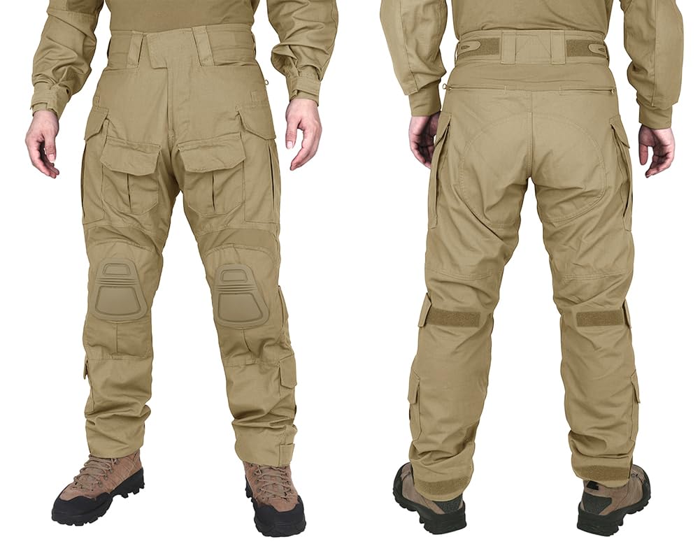 KRYDEX Tactical Men's G3 Combat Pants with Knee Pads (US, Alpha, Medium, Regular, Regular, Khaki)