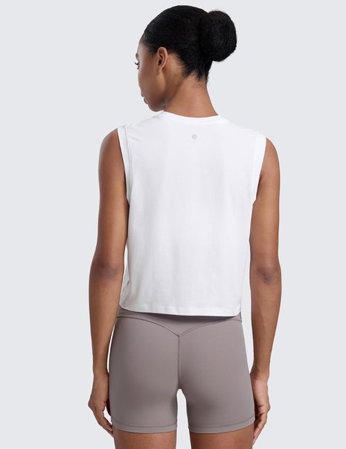 CRZ YOGA Muscle Tank Top for Women - Breathable Cotton-Blend, Quick Dry, High Neck | Casual Sleeveless Athletic Shirt