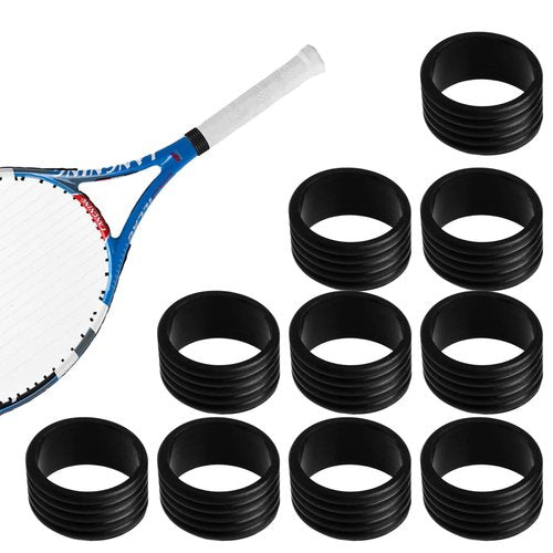 Huakaile 10 Pcs Tennis Grip Band, Silicone Racket Sealing Rings, Non-Slip Racquet Handle Finishing Ring, Overgrip Protector Fix Ring for Pickleball Paddle Badminton Squash Racquet (Black)