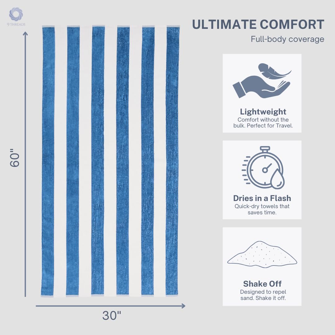9Threads Cotton Turkish Beach Towel with Towels Oversized 30"x60" Pool Absorbent Extra Large Quick Dry Sand Travel Towel (Cabana Mix, 4 Pack)