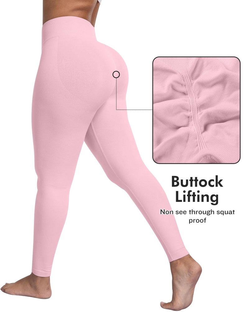 ATHVOTAR Workout Gym Leggings Women, High Waisted Seamless Butt Lifting Scrunch Butt Sports Leggings Black/Pink/Pistachio/Light Purple M
