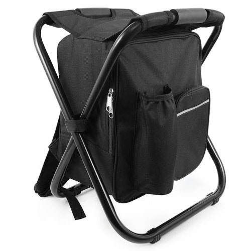 FCFKUK Portable Folding Backpack Stool with Cooler Compartment, Black