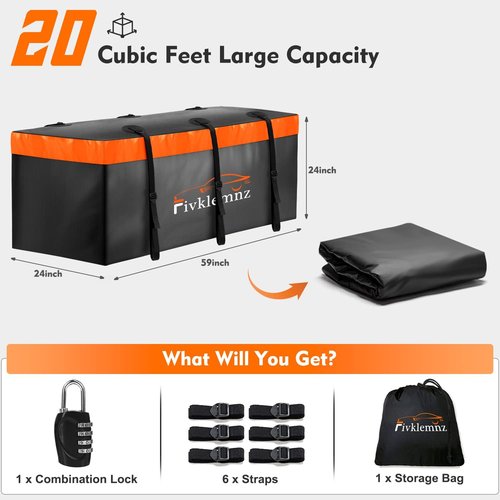 Cargo Carrier Bag by Hitch Mount - 100% Waterproof, 20 Cubic Feet, 6 Straps & Lock | Fits All Vehicles