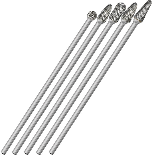 Sworker 5Pcs Long Carbide Burr Set 6mm Shank Total L 158mm Die Grinder Bits Rotary Rasp Attachment Cut Port Grind Metal Cast Iron Steel Aluminum Cylinder Head Engine Intake Exhaust Manifold Tight Area