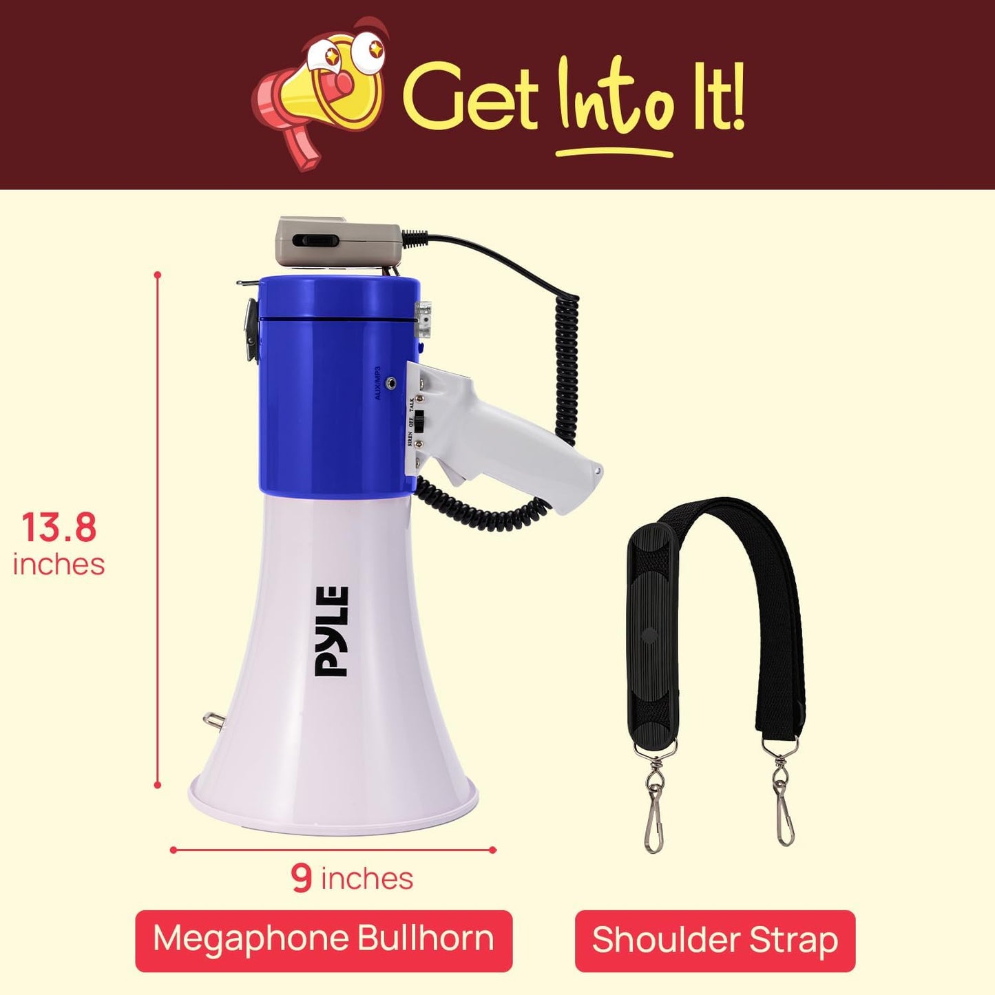 Pyle 50W Portable Megaphone | Adjustable Volume Up to 1700 Yards - Aux Input & USB Playback