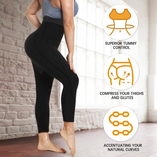 LMCOB Sauna Pants for Women Weight Loss Sauna Sweat Leggings for Women High Waist Workout Sauna Suits Pant with Pocket(LYBH7006-01-XXXL)