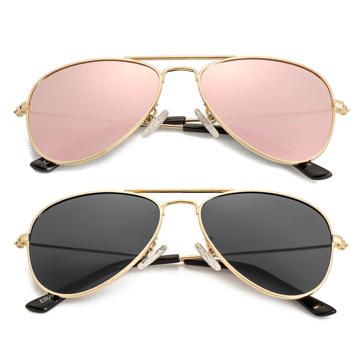 Gleyemor Kids Polarized Aviator Sunglasses for Juniors Teenagers Age 8-18 (Gold/Pink Mirror+Gold/Grey)