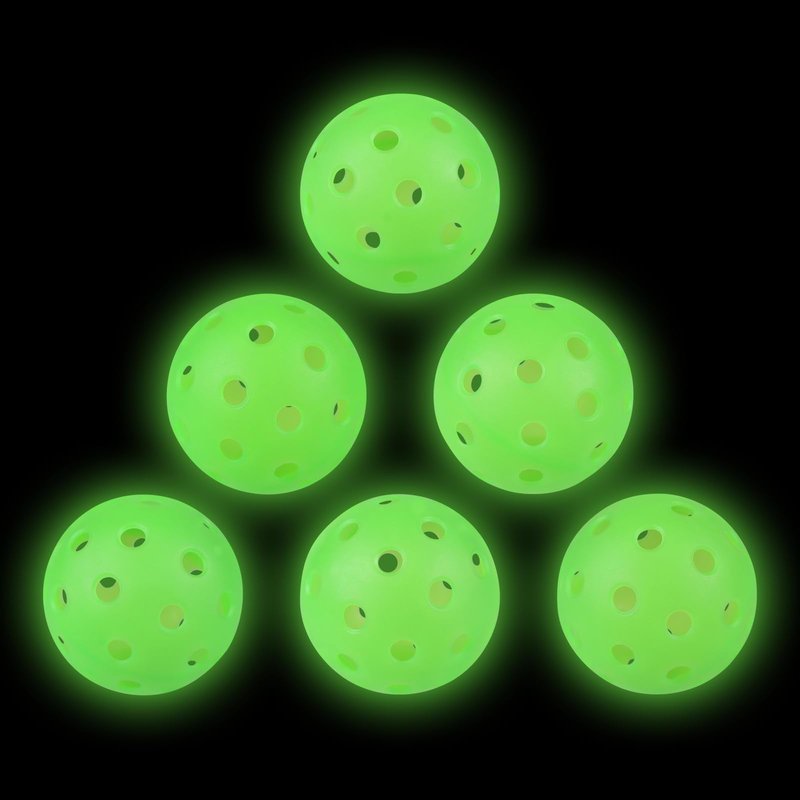 Amoswiz Pickleball Balls, 6 Pack Outdoor Glow in The Dark Pickleballs with Mesh Bag, Luminous Gifts, Light Up Green, High Visibility & Durable for Training