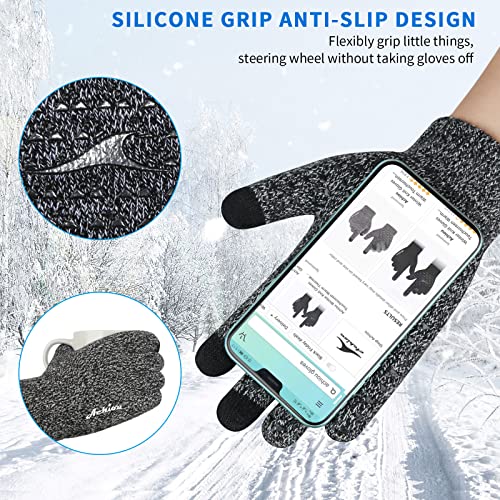 Winter Gloves for Men and Women - Touchscreen Soft Knit - Medium Black & White