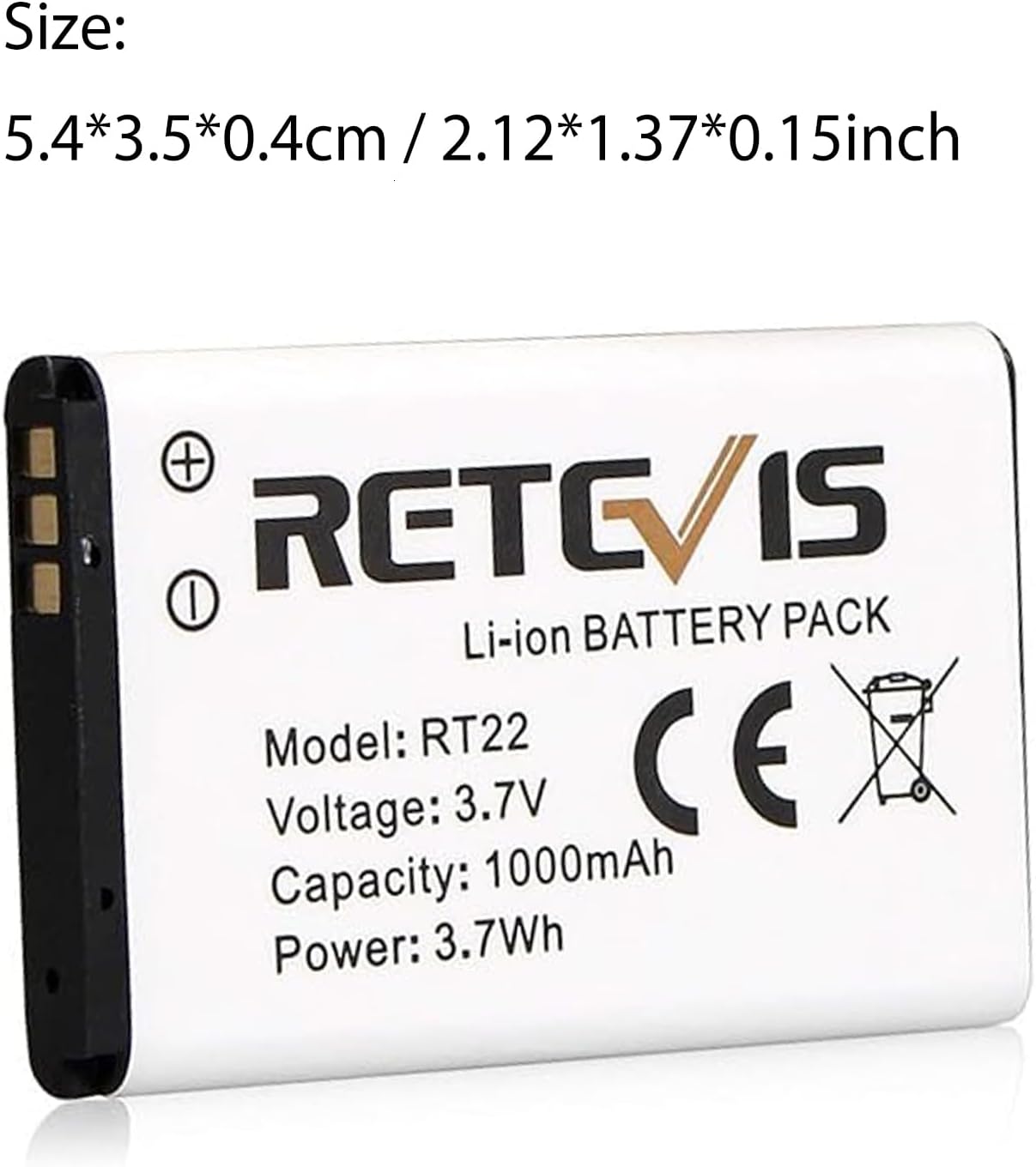 Retevis Original Li-Ion Battery for RT22, RT22S, RT15, RT19 Walkie Talkies - 3.7V 1000mAh (2 Pack)