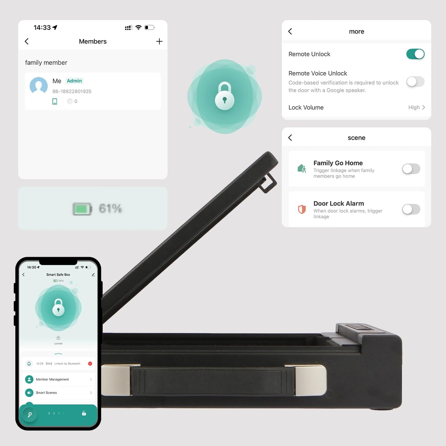 Portable Biometric Gun Safe for Handgun - Gun Safe for Car, Pistol Safe with 4 Ways: Fingerprint, Digital PIN, Key and APP Lock, Gun Lock Box with Sound for Nightstand, Cloakroom (Battery)