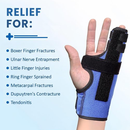 MEDILYMER Metacarpal Finger Splint Hand Brace, Pinky Finger Splint for Boxer Fractures, Two Finger Brace for 4th or 5th Finger, Ulnar Gutter Splint Right Hand and Left (S/M)