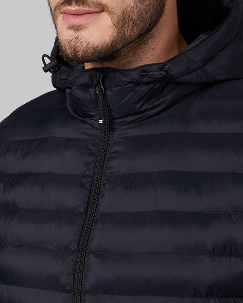 32 Degrees Heat Men’s Lightweight Packable Hooded Jacket – Water Resistant Travel Puffer, Black, X-Large
