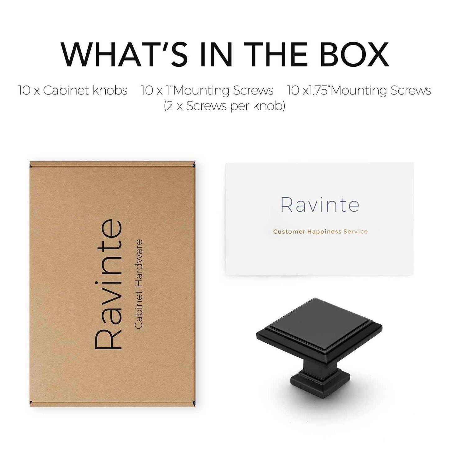 Ravinte 10 Pack 1-3/16 Inch Matte Black Kitchen Square Cabinet Knobs Solid Drawer Pulls Black Single Hole Kitchen Cabinet Hardware Knobs for Cabinets and Drawers