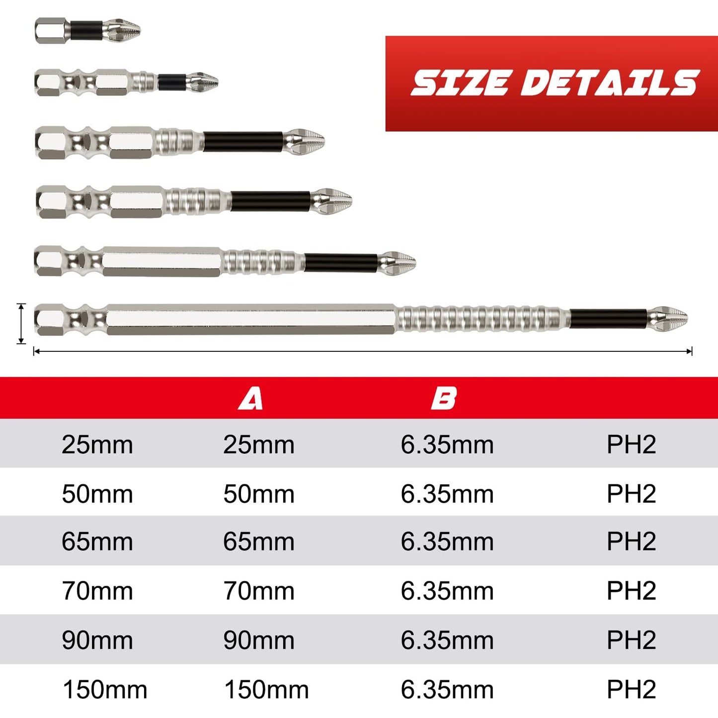 High Magnetic Screw Drill Bit, Strong Magnetic Durability Screwdriver Drill Bit Set, Anti-Slip Drill Bit Set, 25 50 65 70 90 150mm