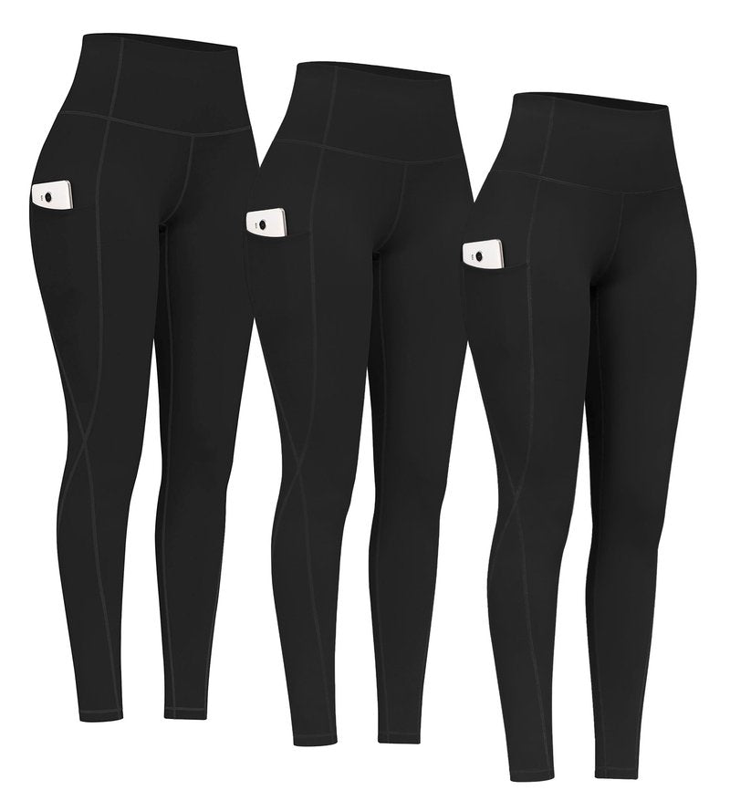 PHISOCKAT 3 Pack High Waist Yoga Pants with Pockets, Tummy Control Leggings, Workout 4 Way Stretch Yoga Leggings